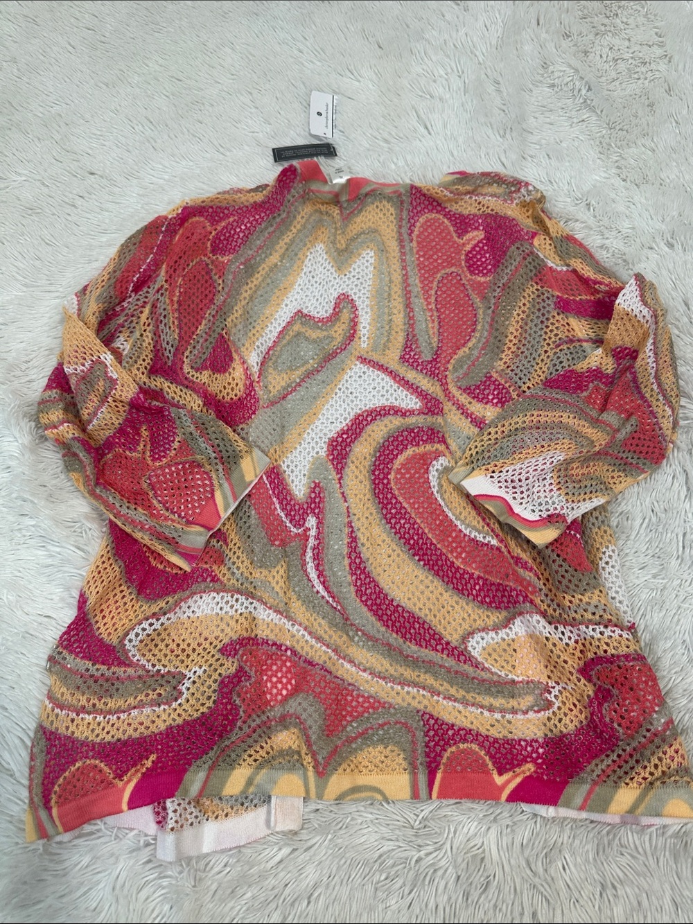 🥕 NWT Christopher & Banks Netted Open Front Cardigan Sweater - Picture 2 of 4
